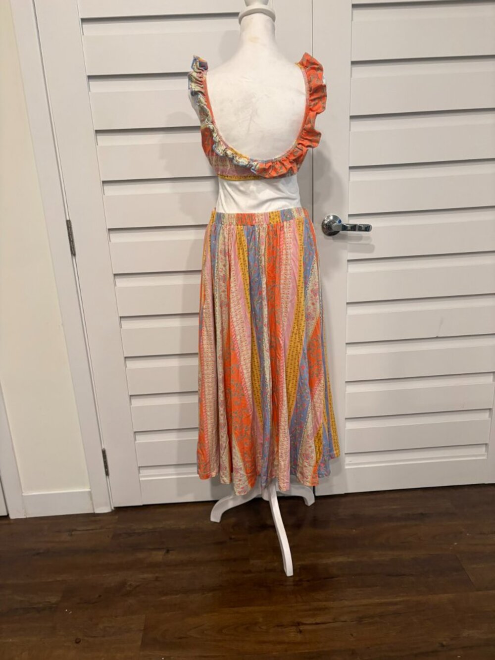 Free People As It Was Patchwork Ruffle Crop Top Midi Skirt Set XS - Picture 10 of 13